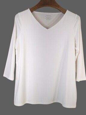 Chico's Touch Of Cool Ultimate Tee Wide V-neck 3/4 Sleeve Alabaster - Sz 2 L/12